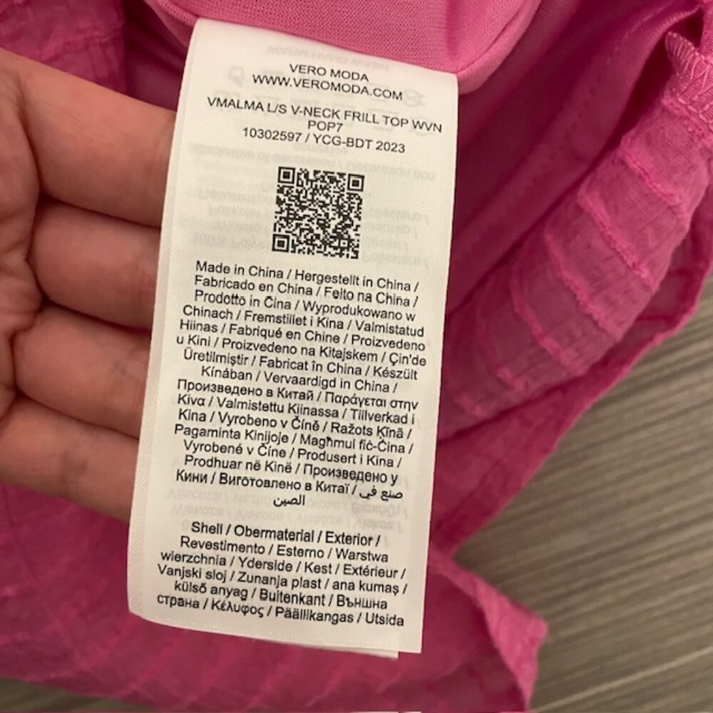 NWOT Vero Moda Pink V-Neck Frill Ruffle Long Sleeve Blouse Top Size Small - Picture 10 of 14